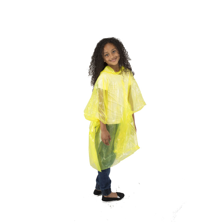 Waterproof Emergency Child Rain Poncho With Hood – Disposable – Pack of 10