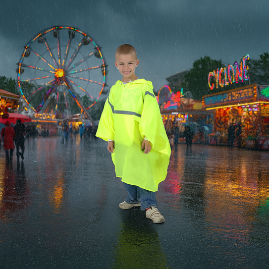 Child Polyester High Visibility Waterproof Rain Poncho With Hood