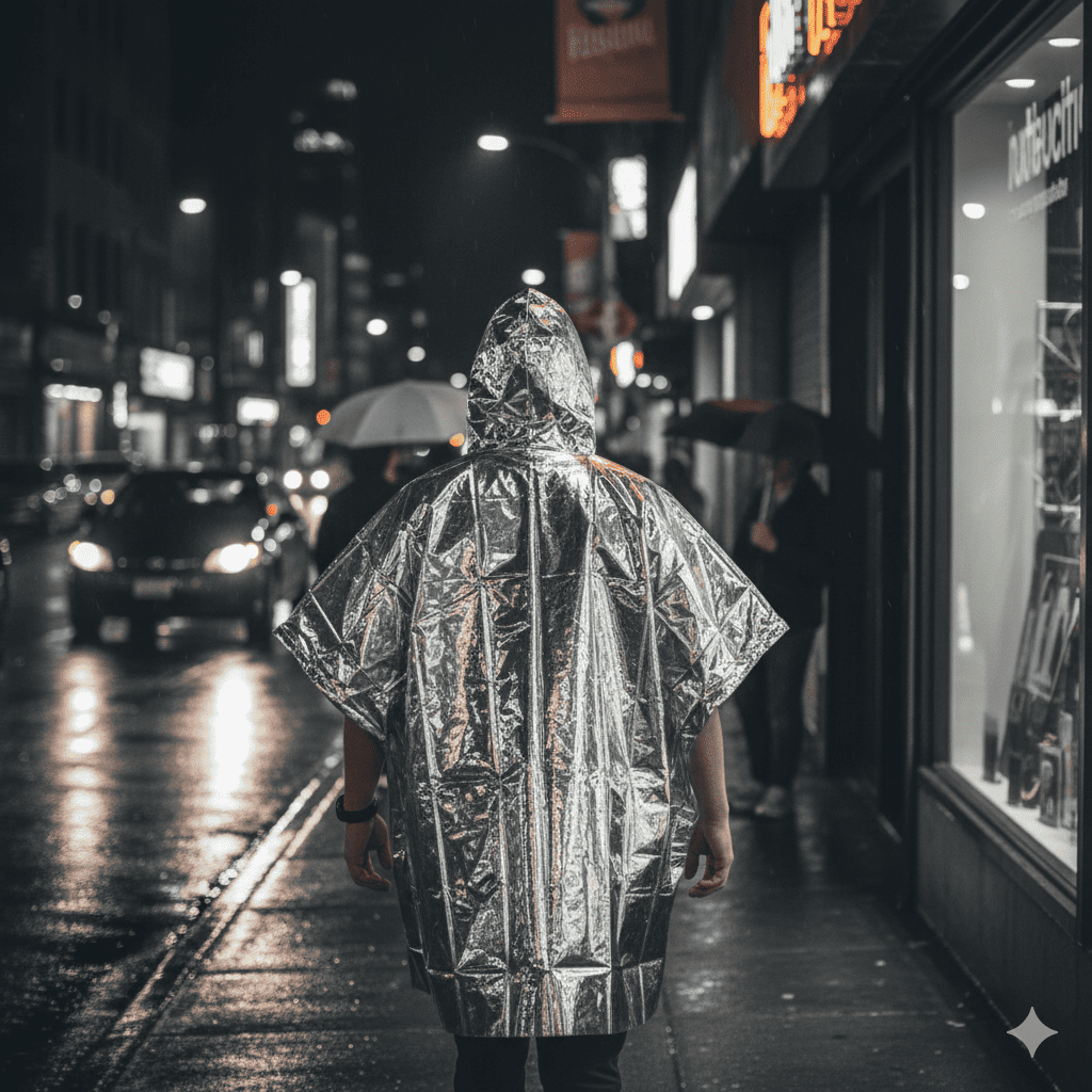 Silver Emergency Foil Poncho With Hood – pack of 4