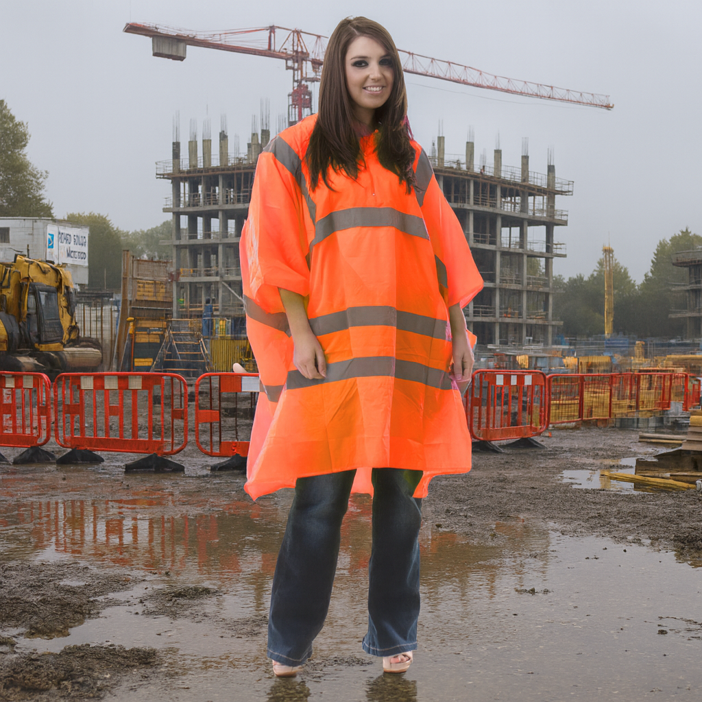 High Visibility Adult Water Resistant Rain Poncho With Hood