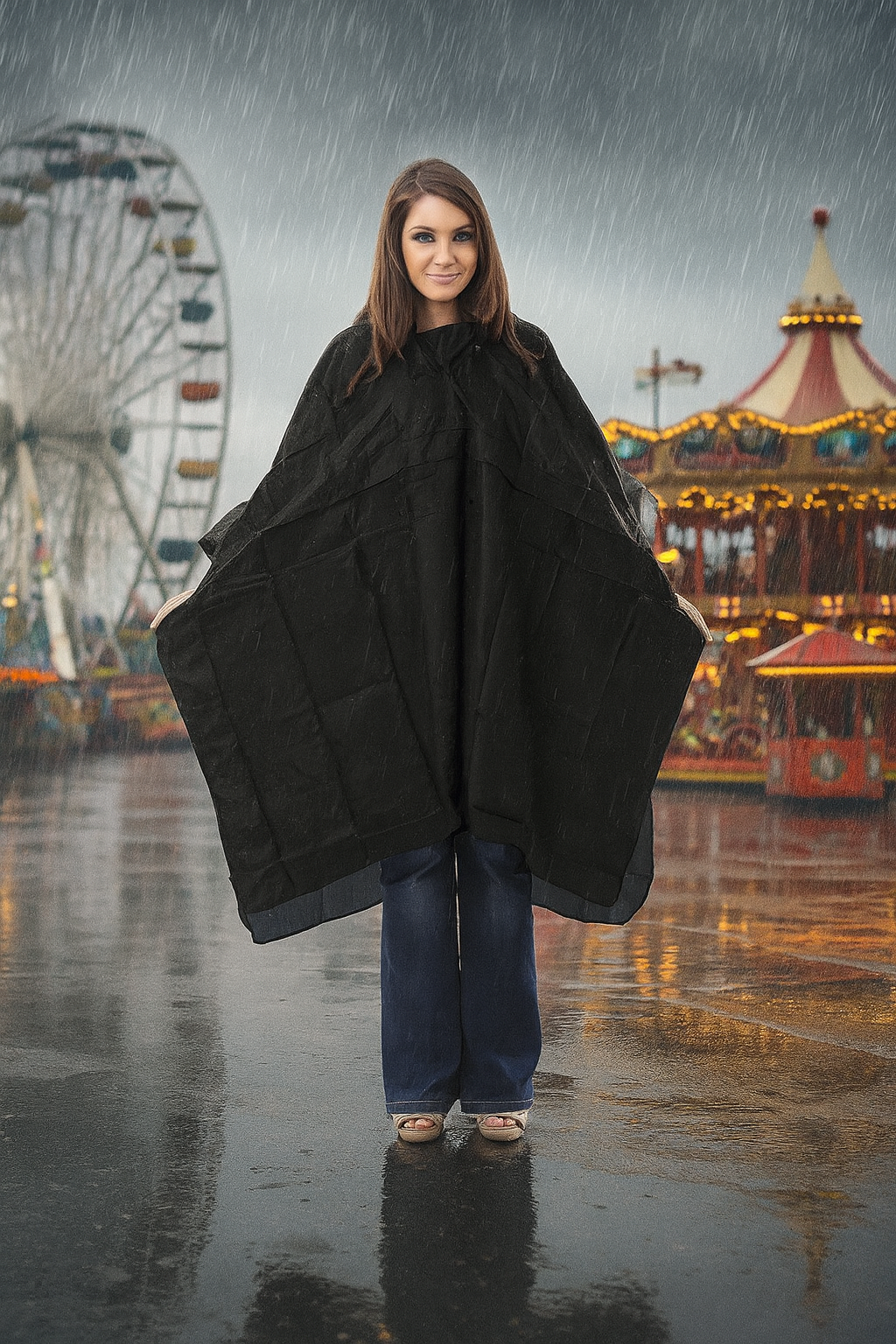 Waterproof PU Coated Nylon Rain Poncho With Hood