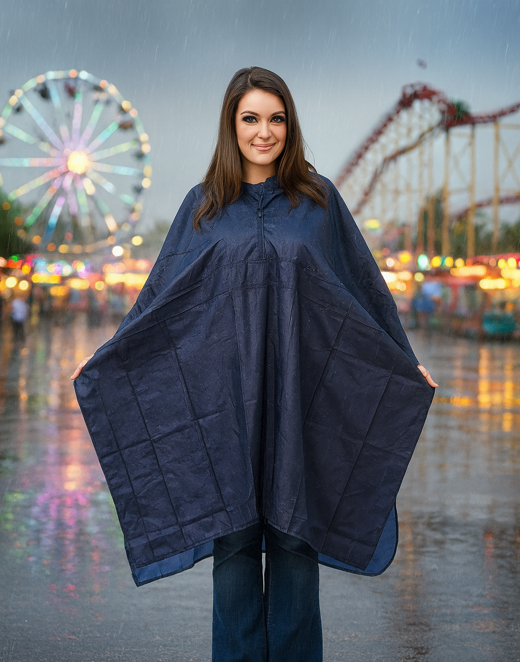 Waterproof PU Coated Nylon Rain Poncho With Hood
