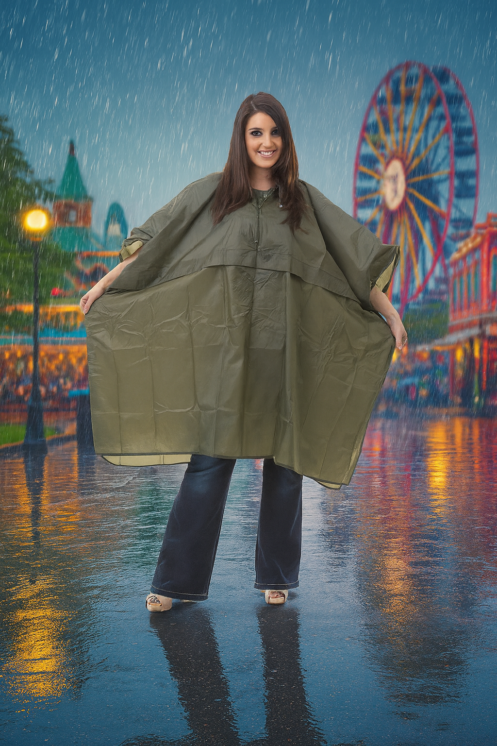 Waterproof PU Coated Nylon Rain Poncho With Hood
