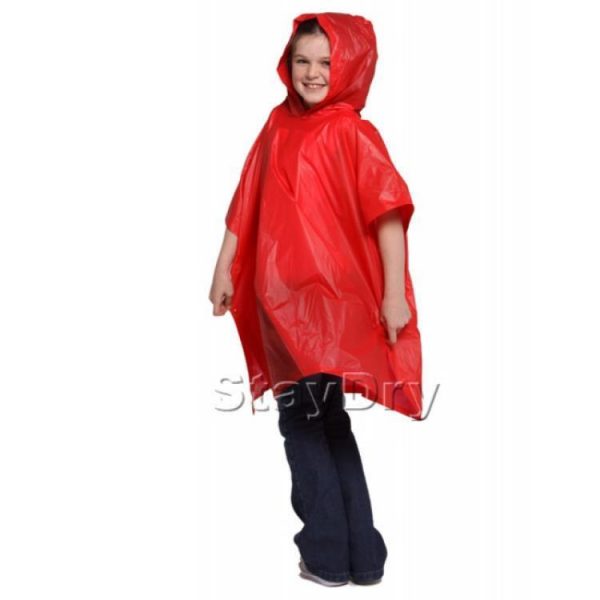 Child Waterproof Rain Poncho suit 6-10yrs Reusable Deluxe PVC Red 2