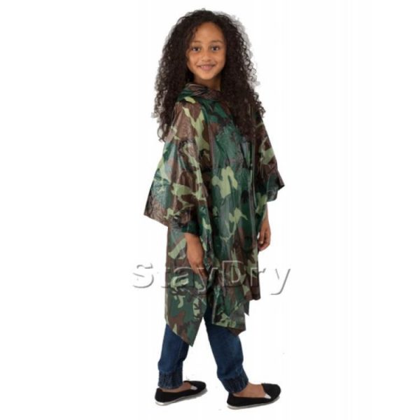 Child Waterproof Reusable Camouflage Deluxe PVC Rain Poncho